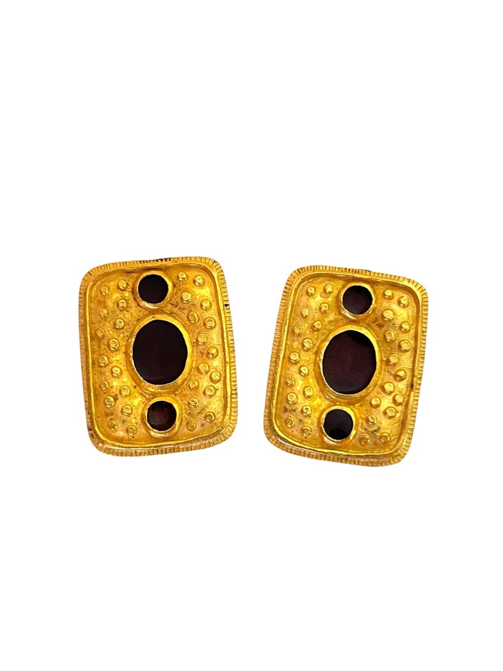 Vintage 1980’s Couture Matte Gold Cabochon Clip Earrings
